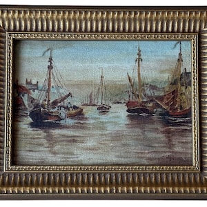 Marine Art Miniature Huile Sur Toile Peinture Signée & Daté par C. Carter. Encadré.