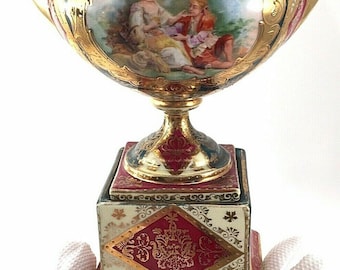 Antique Royal Vienna Style Porcelain Urn Vase: 19th Century Neoclassical Decor
