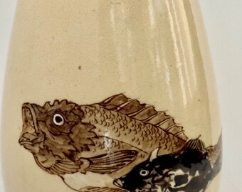 Tanzan Pottery Japan 19th century Late Edo - Early Meiji Period Signed Fish Vase