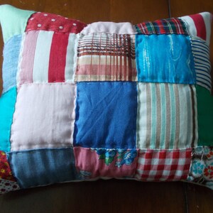 Vintage Quilted Pillow Machine Pieced Twenty Square Multi Color Muslin Back