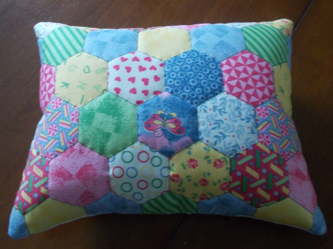 Decorative Quilted Pillows Hand Quilted on Printed Fabric Muslin Back