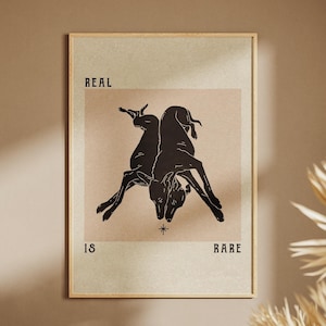 Real is rare | Minimalist greyhound art, vintage aesthetic print for dog lovers with positive quote