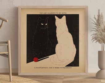 Retro black cat wall decor, small and large prints