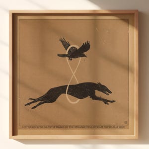 Libertà / Arte retrò del levriero, stampa minimalista di un cane con citazione