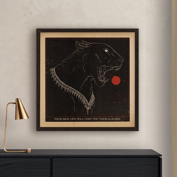 Arte de pared vintage minimalista de puma gato negro con cita motivacional