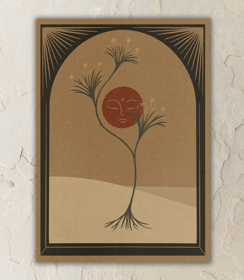 Dune, desert landscape, desert art, vintage desert, earth tones, plants art, sun print, art nouveau, bohemian decor, vintage, boho wall art image 1