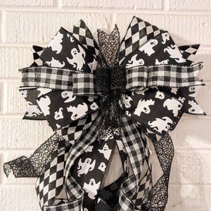Black and white Halloween wreath bow, Black and white Halloween lantern bow,Black and white Halloween swag bow, Halloween ghost bow
