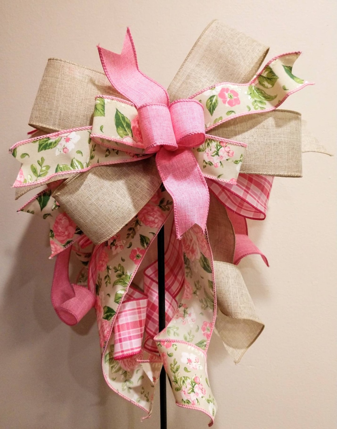 Pink Wreath Bow, Pink Floral Bow, Pink Lantern Bow, Pink Easter Bow, Pink Spring Bow, Pink