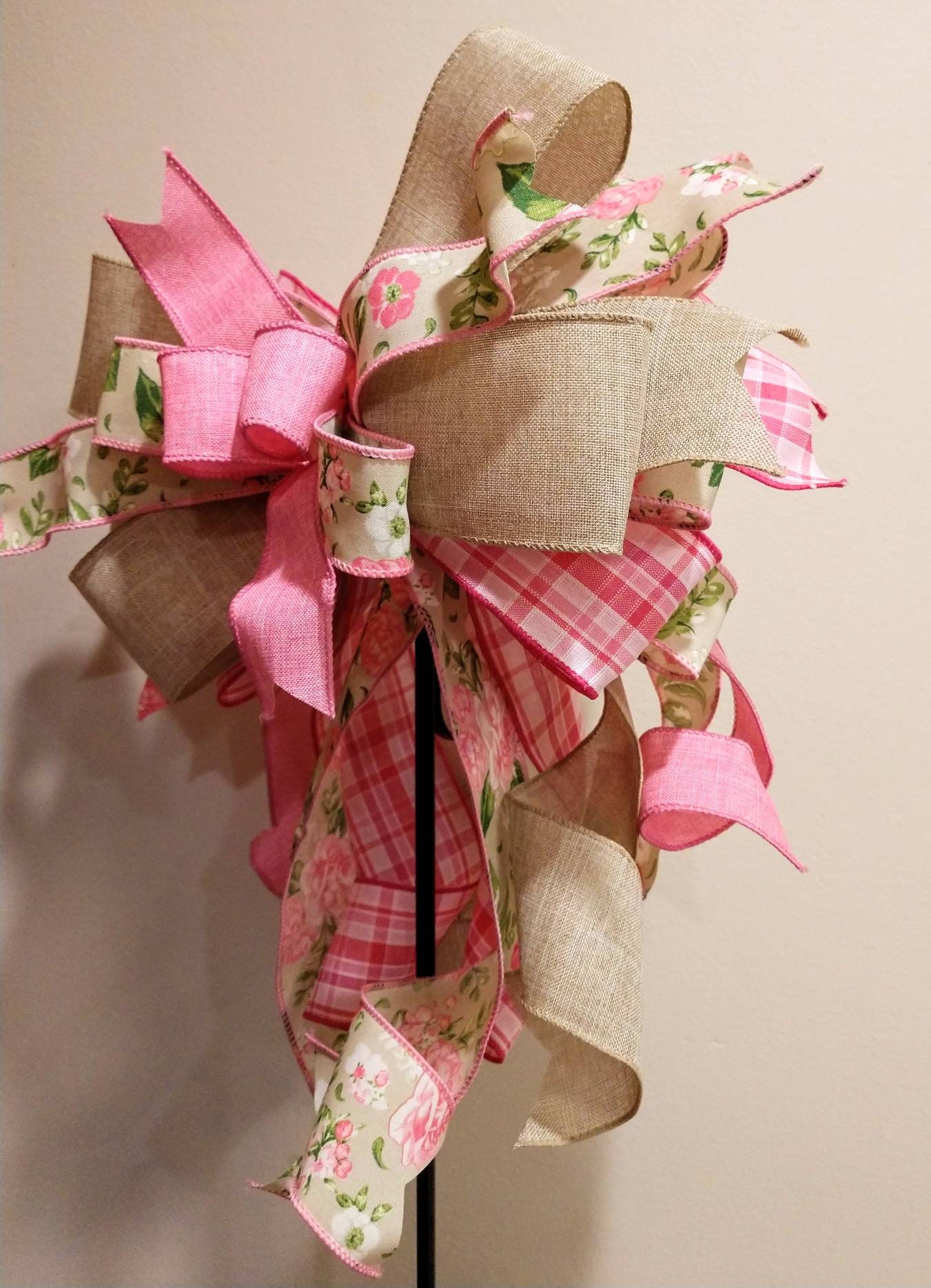 Pink Wreath Bow, Pink Floral Bow, Pink Lantern Bow, Pink Easter Bow, Pink Spring Bow, Pink