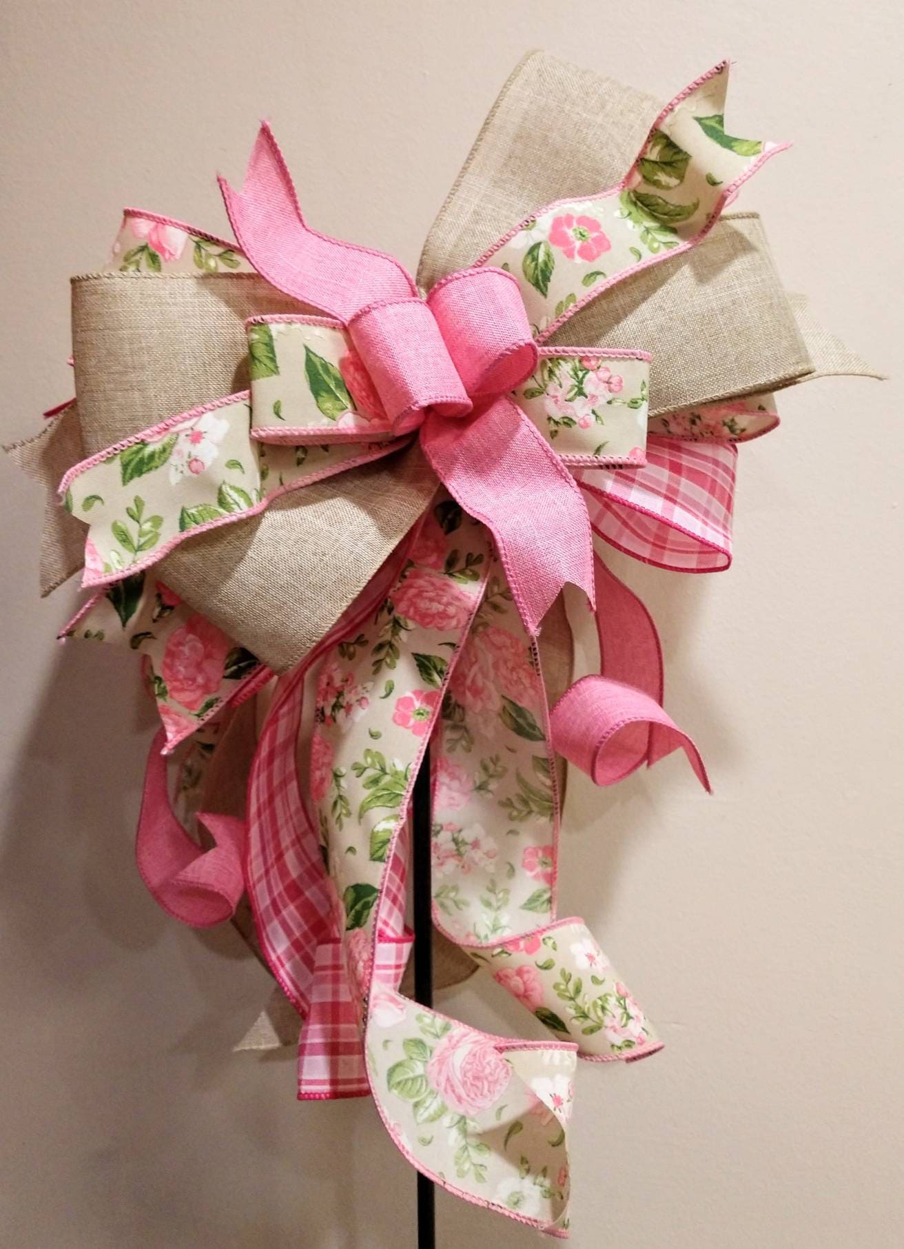 Pink Wreath Bow, Pink Floral Bow, Pink Lantern Bow, Pink Easter Bow, Pink Spring Bow, Pink