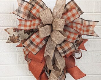 Fall Burlap Lantern Bow, Autumn Leaf Wreath Decor