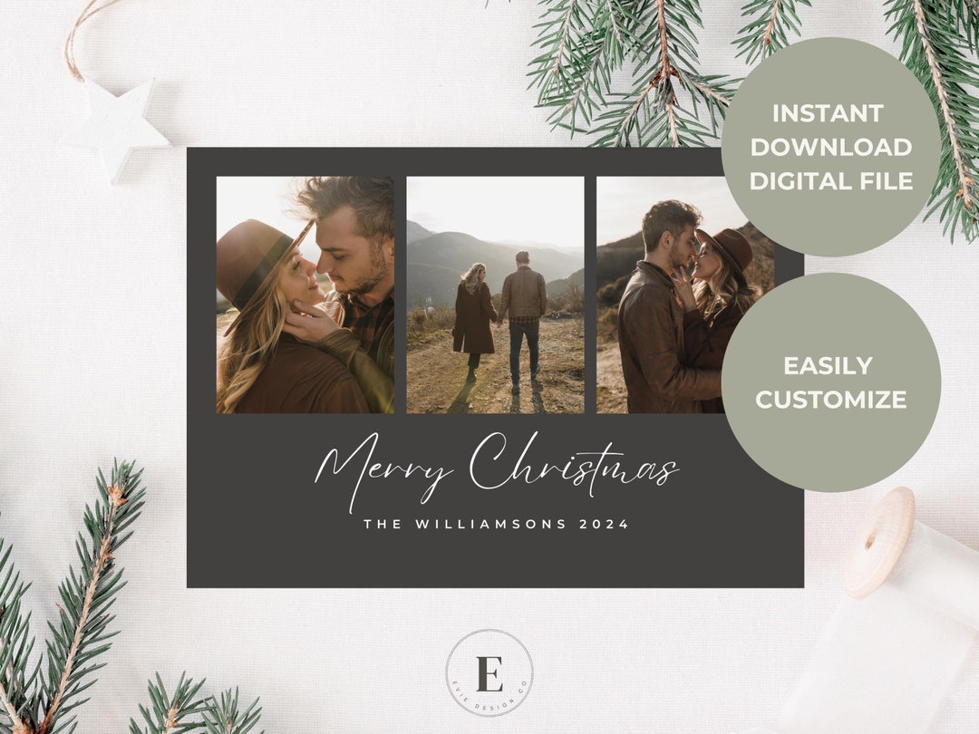 Editable Christmas Card Template, Modern Holiday Card, Family Photo ...
