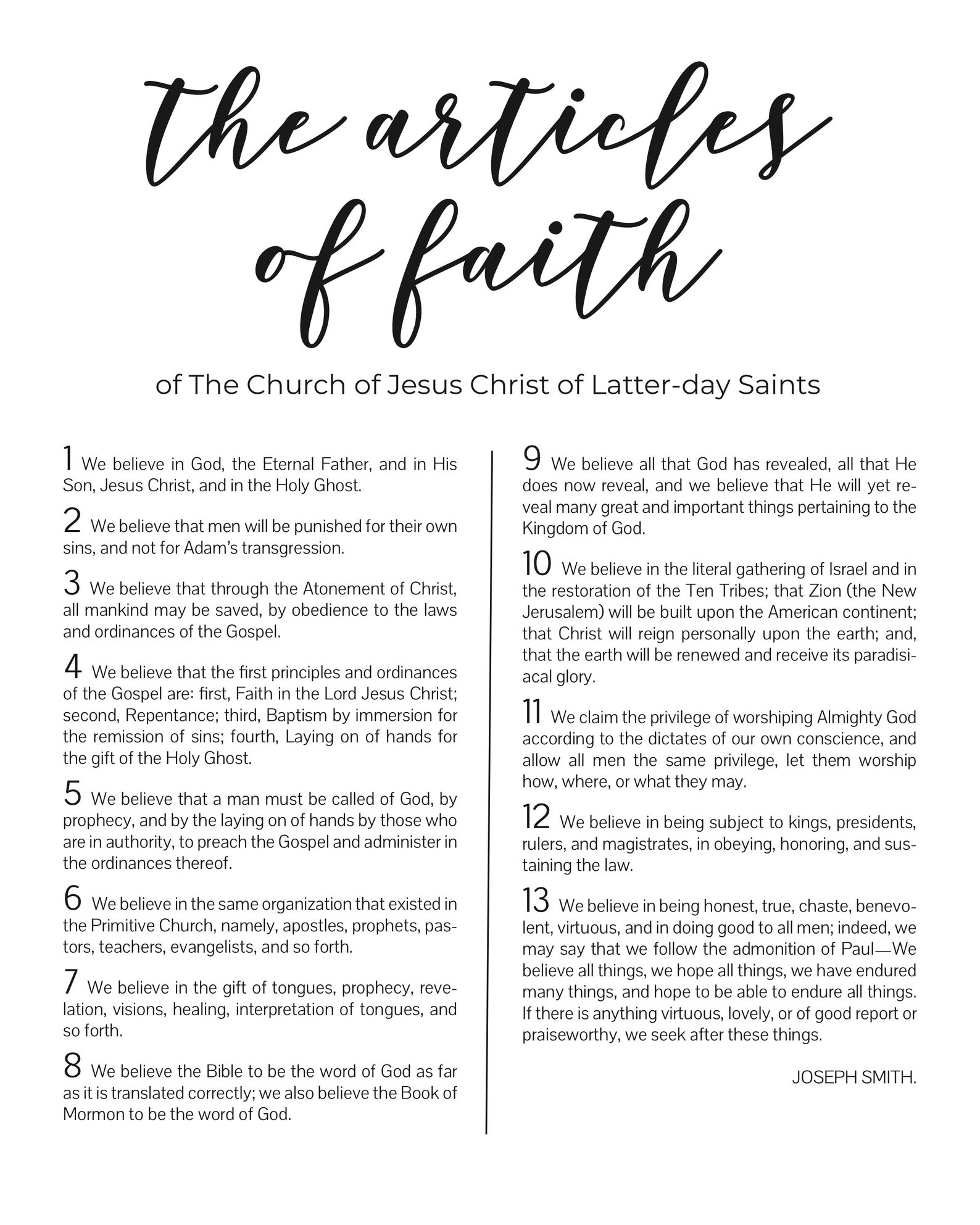 The Articles of Faith LDS Print Modern LDS Decor Digital Etsy