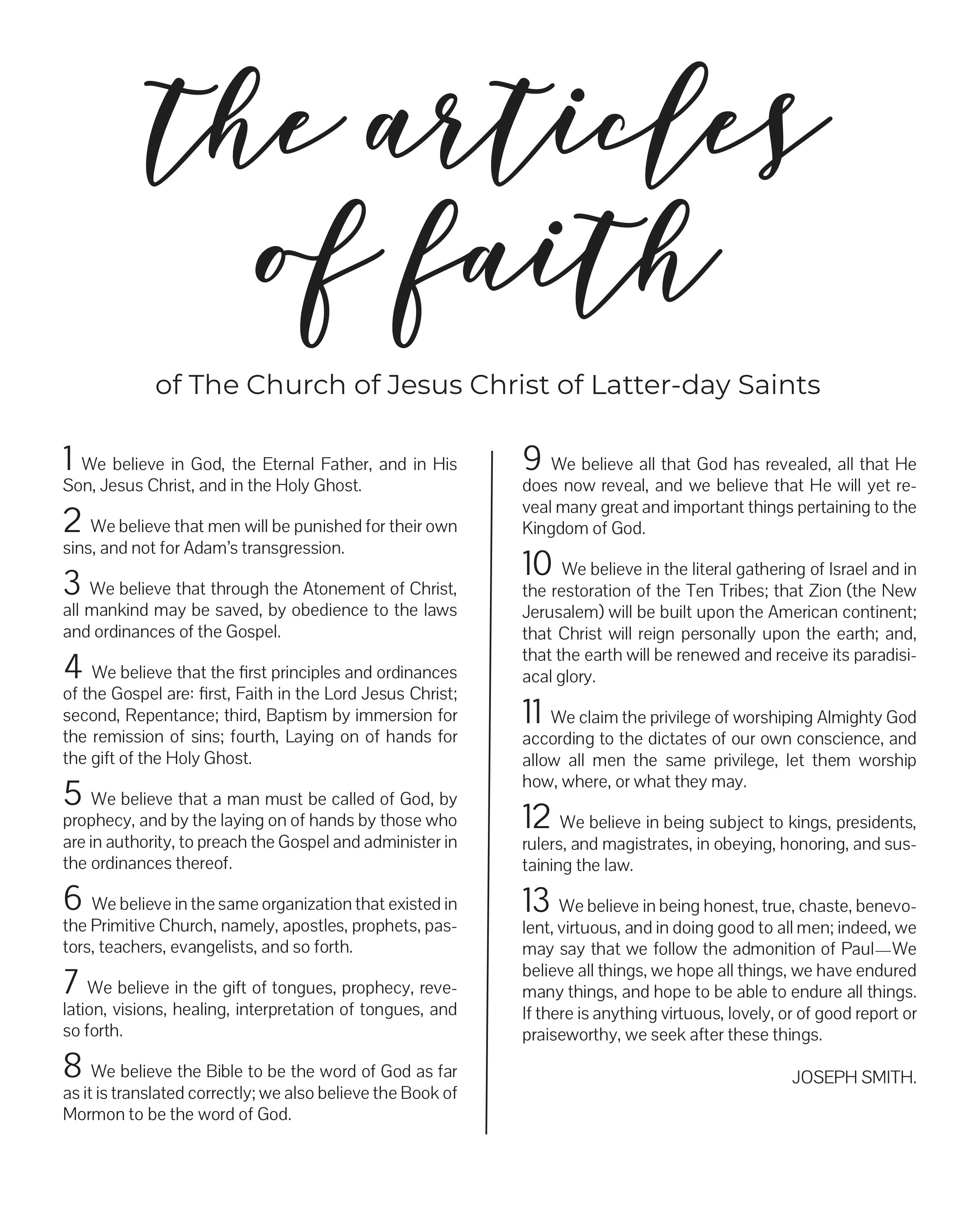 The Articles of Faith LDS Print Modern LDS Decor Digital - Etsy