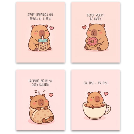 Kawaii Capybara Nursery Prints – Playful Kids Room Wall Art Set