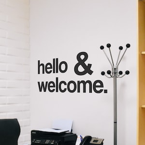 Hello and Welcome Office Wall Decal Sticker Quote Home Office Decor Wall Art Entrance Doorway Decoration Large Removable Vinyl