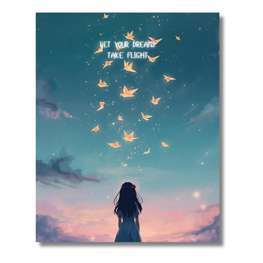 Let Your Dreams Take Flight Watercolor Anime Girls Poster Set ...