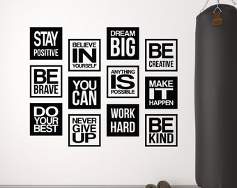 Set of 12 Motivational Wall Decal Quotes Inspirational Office Decor Sticker Vinyl Positive Mindset Daily Empowering Motivation Affirmation
