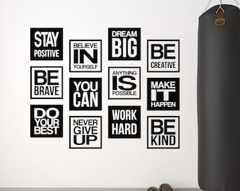 Set of 12 Motivational Wall Decal Quotes Inspirational Office Decor Sticker Vinyl Positive Mindset Daily Empowering Motivation Affirmation