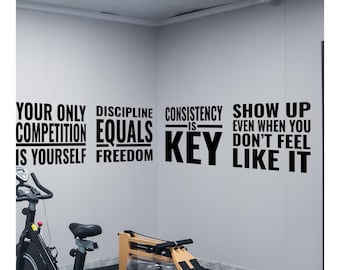 Hardcore Gym Wall Decal Set – No Excuses Fitness Quotes – Workout Motivation Wall Decor