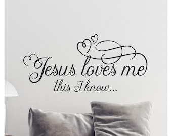 Vinilo decorativo de pared "Jesús me ama" / Decoración con cita cristiana para la habitación infantil.