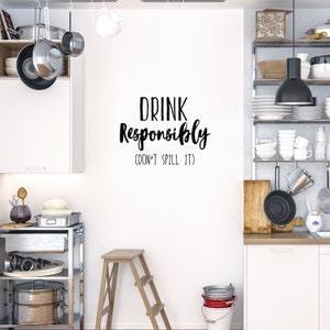 Drink Responsibly (Don&#39;t spill) Funny Drinking Wall Decal Quote Sticker Decor Bar Decoration Entertaining Wall Art Removable Vinyl Humor