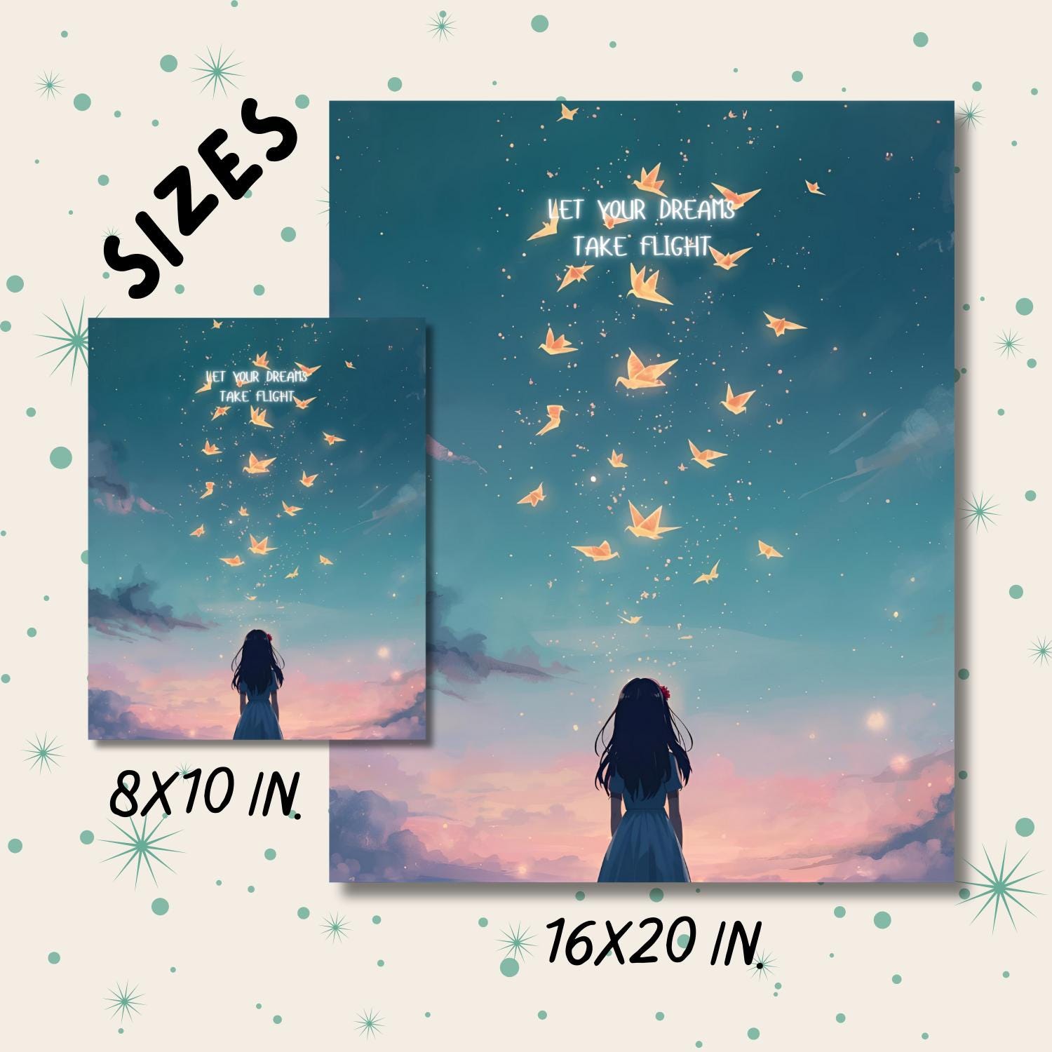 Let Your Dreams Take Flight Watercolor Anime Girls Poster Set ...