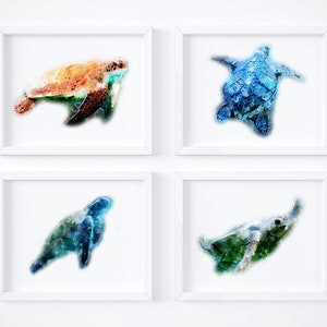 Watercolor Turtles Wall Art Print Set for Living Room Decor, Modern Home Decorations, and Bathroom Decor Gift Nursery Kids Wall Print