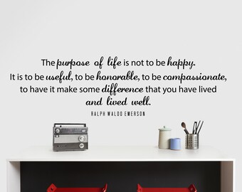 Ralph Waldo Emerson Quote Wall Decal – Purpose of Life Meaningful Home Decor