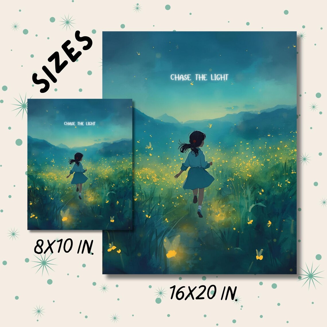 Chase the Light Watercolor Anime Girls Poster Set – Inspirational Girl ...