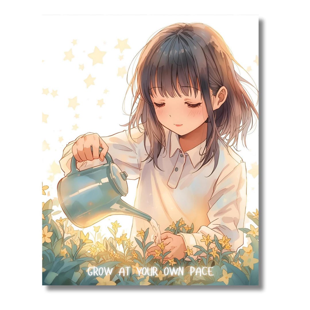 Grow at Your Own Pace Watercolor Anime Girls Poster Set – Inspirational ...