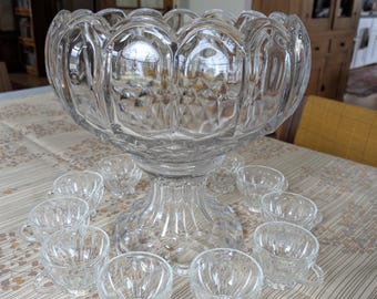 L.E. Smith Old Dominion Floriform Tulip Pedestal Punch Bowl-set met 10 kopjes, basis