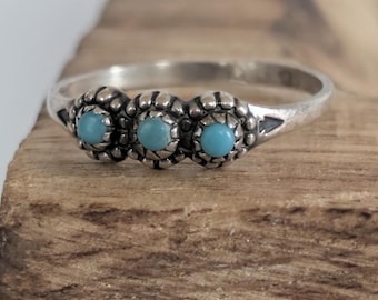 Anello vintage Native Bell Trading Post in argento sterling con turchese, taglia 6.5