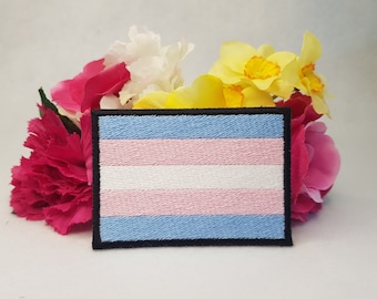 Transgender pride flag embroidered patch. Iron On, Velcro or Sew On options! Trans - LGBT - LGBTQ+ - Gay - Queer