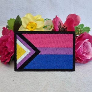 Bi-nonbinary pride flag embroidered patch. Iron on, Velcro or Sew on options! LGBT - LGBTQ+ - Gay - Queer - Trans