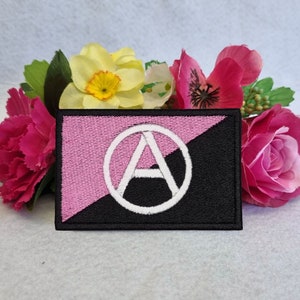 Anarchist (Queer Anarchism) flag iron on patch. Iron On, Velcro or Sew On options! Anarchy - LGBT - LGBTQ+ - Gay