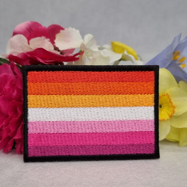 Lesbian pride flag embroidered patch (7 colour). Iron On, Velcro or Sew On options! LGBT - LGBTQ+ - Gay - Queer - Trans