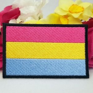 Pansexual pride flag embroidered patch. Iron On, Velcro or Sew On options! Pan - LGBT - LGBTQ+ - Gay - Queer - Trans