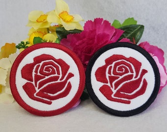 Socialist Rose embroidered patch. Iron On, Velcro or Sew On options!