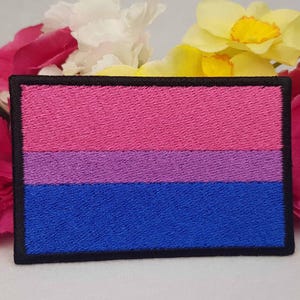 Bi-sexual pride flag embroidered patch. Iron On, Velcro or Sew On options! LGBT - LGBTQ+ - Gay - Queer - Trans