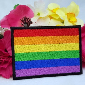 Pride rainbow flag embroidered patch. Iron On, Velcro or Sew On options! LGBT - LGBTQ+ - Gay - Queer - Trans