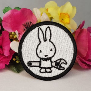 Direct Action Bunny/Rabbit embroidered patch. Iron on, Velcro or Sew on - various options!