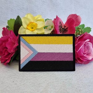 Trans-Non-binary pride flag embroidered patch. Iron On, Velcro or Sew on options! Nonbinary - LGBT - LGBTQ+ - Gay - Transgender