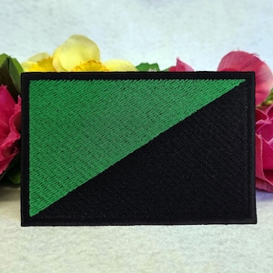 Anarcho-primitivism Flag embroidered patch. Iron On, Velcro or Sew On options! Anarcho Primitivist - Anarchist - Green Anarchy.
