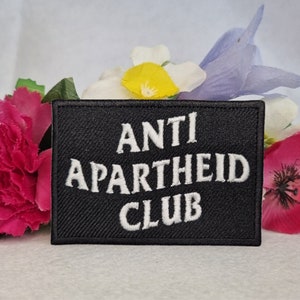 Anti apartheid club embroidered patch. Iron On, Velcro or Sew On options! Free Palestine! End the occupation! Ceasefire now!