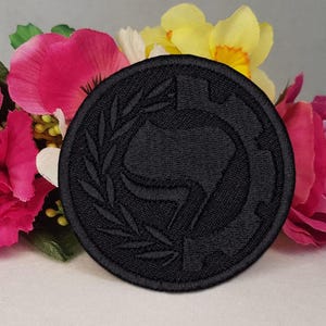 Antifa (anti-fascist) wreath and cog patch. Iron on, Velcro or Sew on! image 7