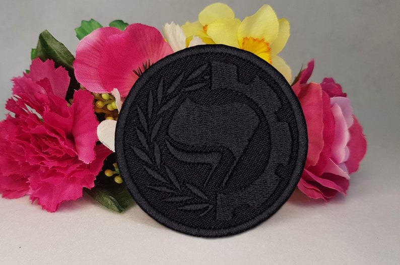 Antifa (anti-fascist) wreath and cog patch. Iron on, Velcro or Sew on! image 7