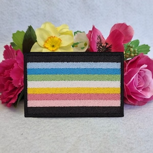 Queer pride flag embroidered patch. Iron On, Velcro or Sew On options! LGBT - LGBTQ+ - Gay - Queer - Trans
