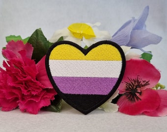 Non-binary pride heart patch. Iron on, Velcro or sew on! LGBT - LGBTQ+ - Gay - Queer - Trans - Nonbinary