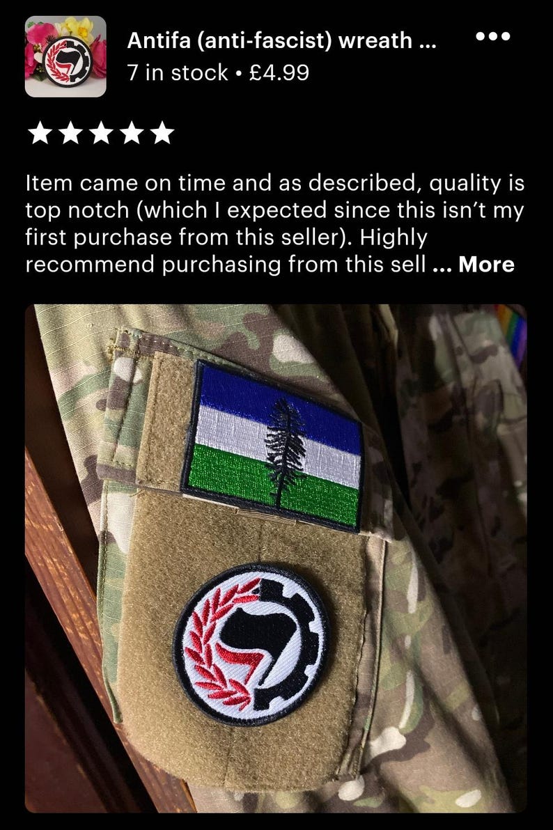 Antifa (anti-fascist) wreath and cog patch. Iron on, Velcro or Sew on! image 8